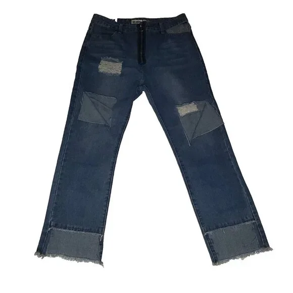 The Rockn Rev Jeans Women's Size 8 Step Hem Straight Leg Distressed Jeans NWT - Picture 13 of 15